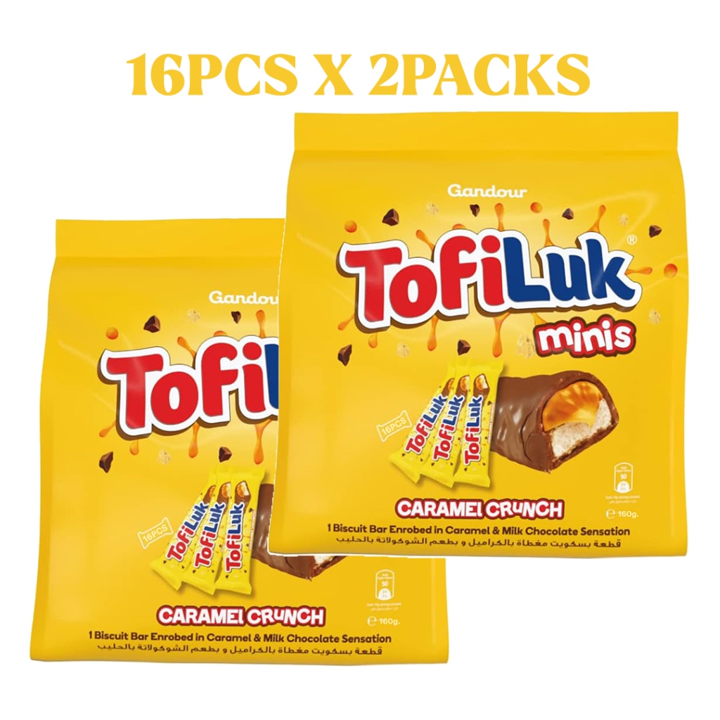 Tofiluk Caramel Crunch Chocolate Bar 10g 2 Bag - (Pack of +-32)