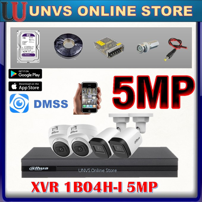 DAHUA DVR CCTV 5.0MP 4-CHANNEL FULL SET PACKAGE 5MP +HDD +CABLE +CAMERA (Ready Stock Fast Shipping)