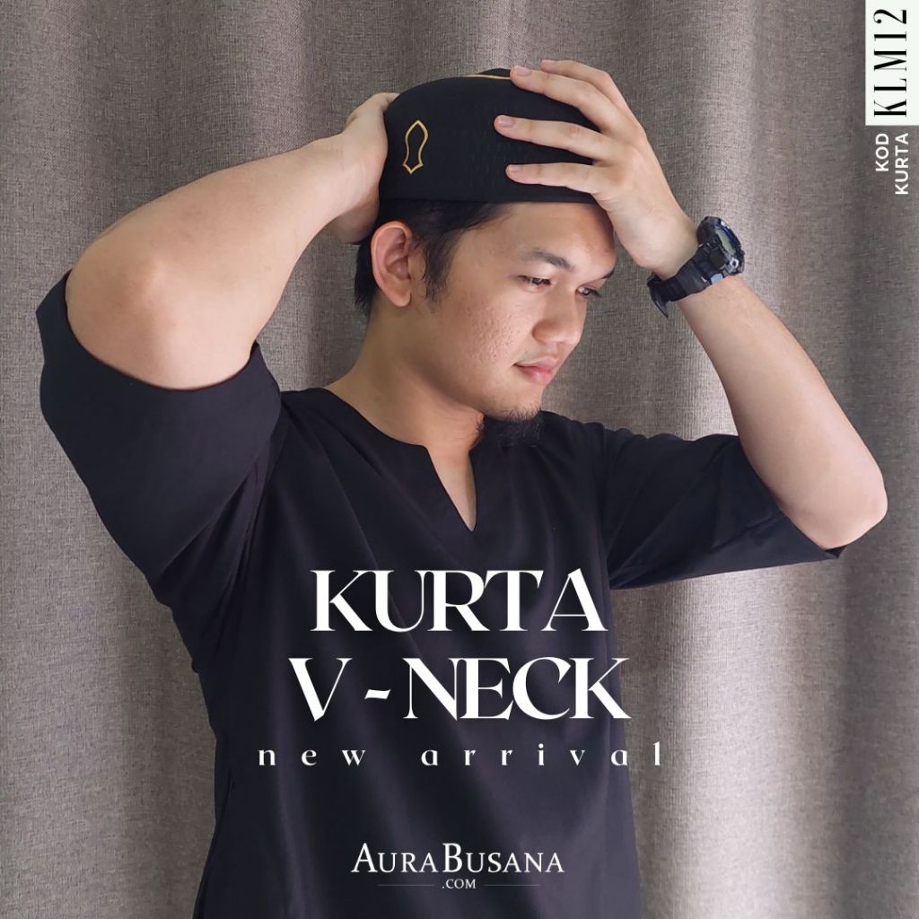 Kurta Lelaki V Neck Tanpa Kolar Lengan Pendek Selesa Premium Cotton Haji Umrah Muslim