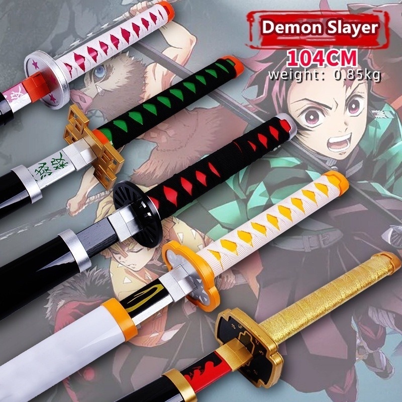 Anime Demon Slayer Bamboo Wooden Sword 104CM Rechargeable Cosplay Toy For Kids