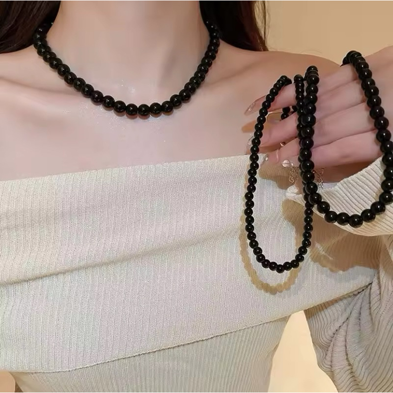 Necklace Choker Vintage Black ,Grey Glass Pearl Malaysia Seller