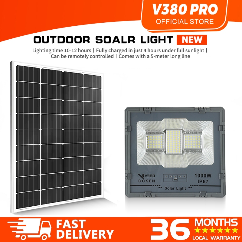 V380 PRO 1000W Lampu Solar Light Outdoor Lighting LED Solar Spotlight Waterproof IP67 Solar Street Light Sensor