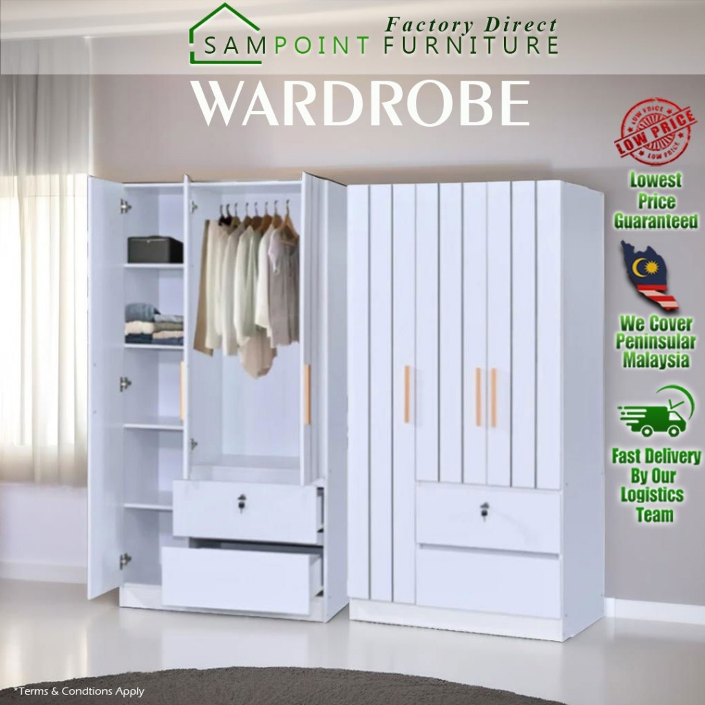 SELF ASSEMBLYSamPoint 3 Door Wardrobe / Almari Baju 3 Pintu / Almari Pakaian / Almari Murah / Wardrobe / Perabot murah