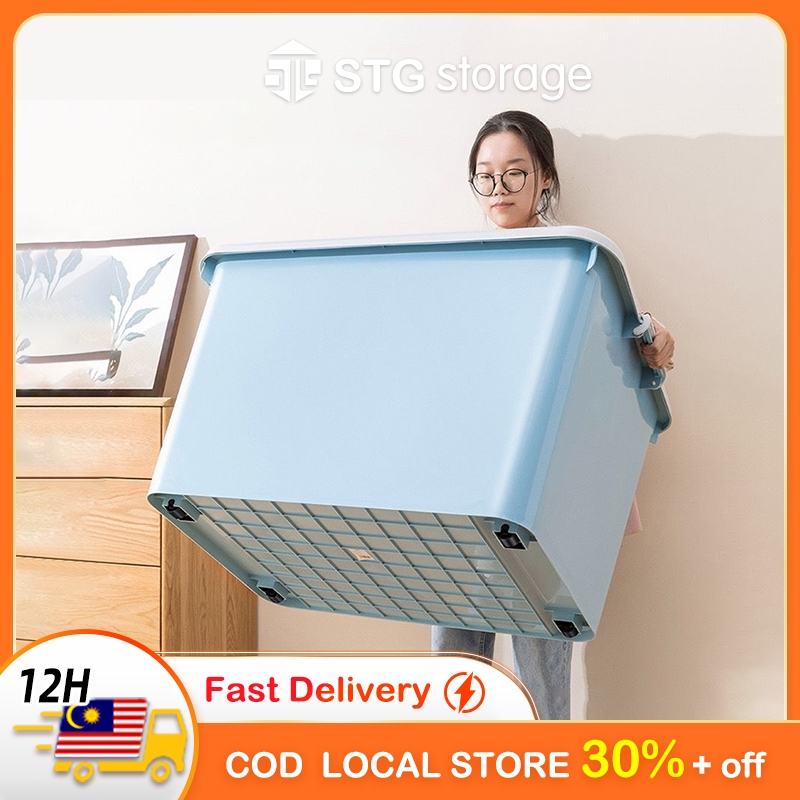 40-250L Plastic Storage Box Kotak Simpanan with Wheels Handle Lid Multi Size Thickened