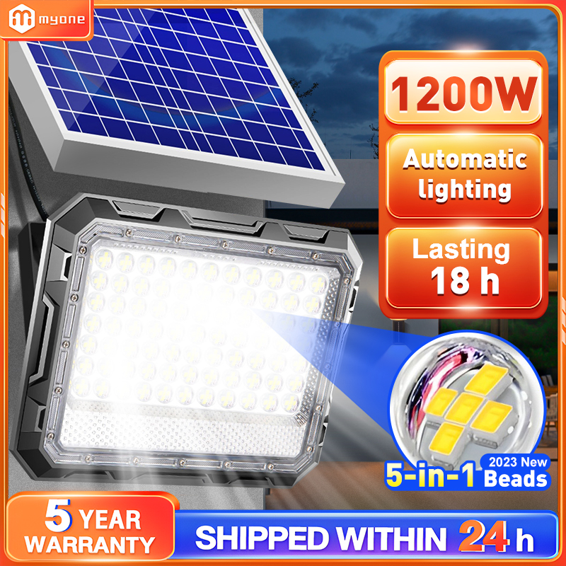 【5-year warranty】MEM 1200W Lampu Solar Light Outdoor Lighting IP 67 Waterproof LED Solar Spotlight Intelligent Light