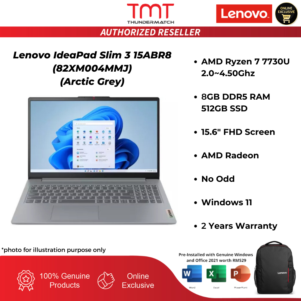 Lenovo IdeaPad Slim 3 15ABR8(82XM004MMJ) Laptop | Ryzen 7-7730U | 8GB RAM 512GB SSD | 15.6" FHD(1920
