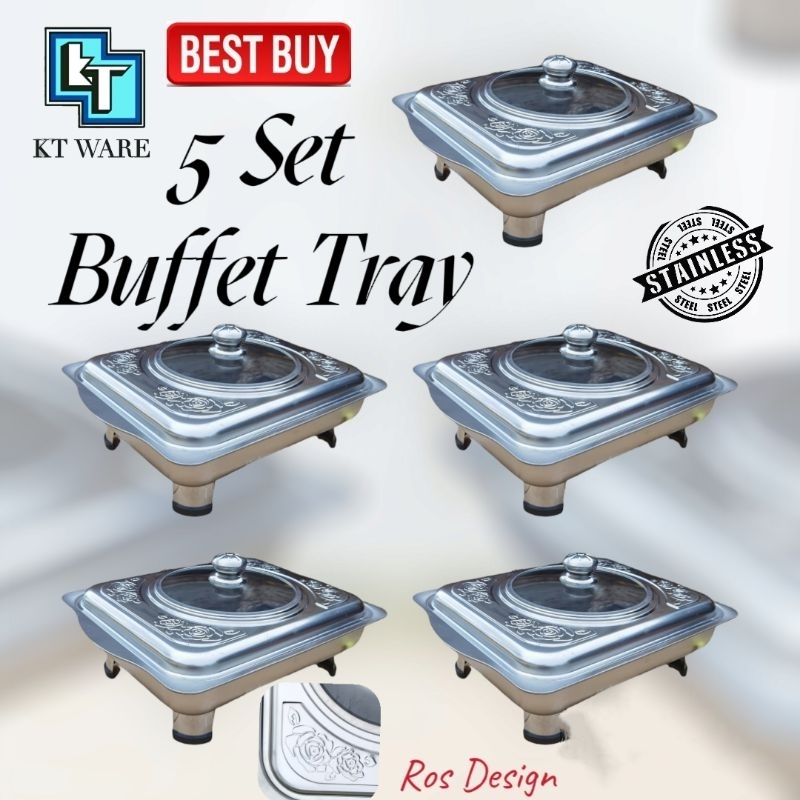 KT WARE 5 set 35x27 BUFFET EMBOSSED / BUFFET TRAY SET / BUFFET FOOD TRAY / SERVING TRAY /FOOD PAN KENDURI SET CATERING