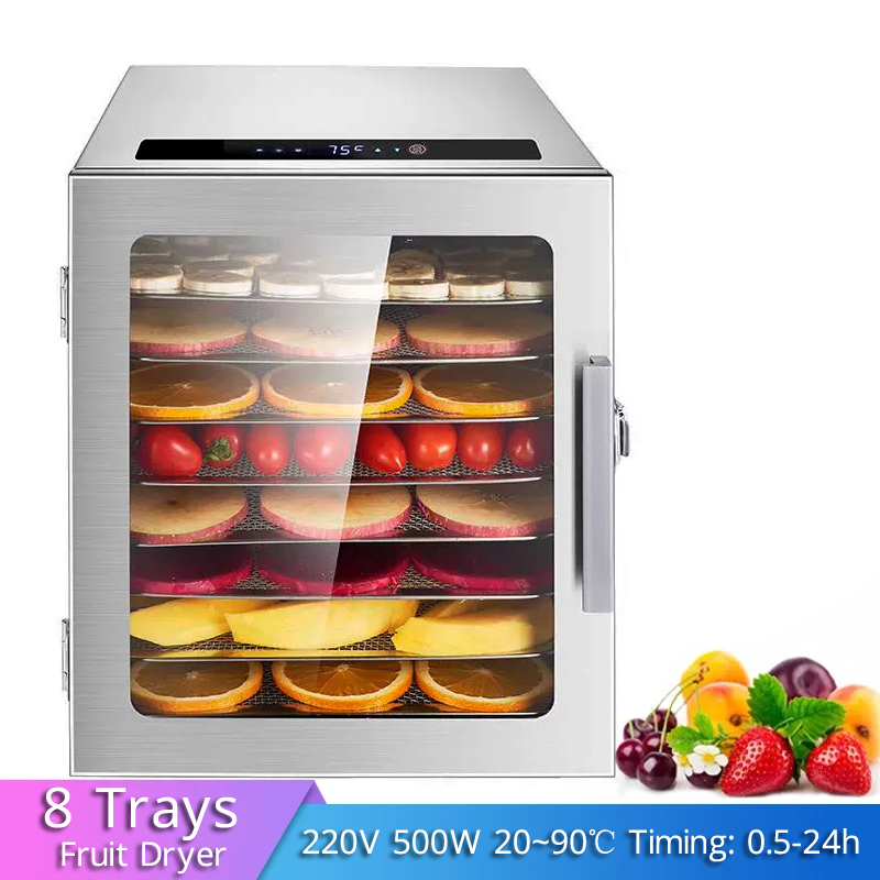 Touch 8 Trays Dehydrator 500W 220V Home Dryer Vegetables Pet Snacks Fruit Dryer Machine Stainless Steel Food Dehydrator