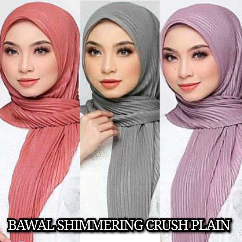 Restock❗ Bidang 45 Tudung Bawal Cornskin Shimring Chiffon Crush Full Pleated Empat Segi Ready Stock