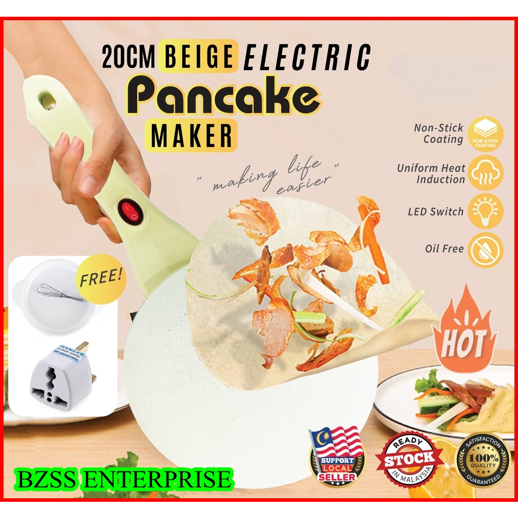 20CM Beige Pancake Maker Electric Crepe Pan Non Stick Kitchen Tool Kuali Kuali Ketayap Electric Popia Pancake Maker