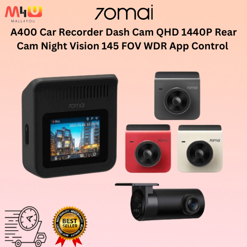 [ Global Version] 70mai A400 Car Recorder Dash Cam QHD 1440P Rear Cam Night Vision 145 FOV WDR App Control Smart