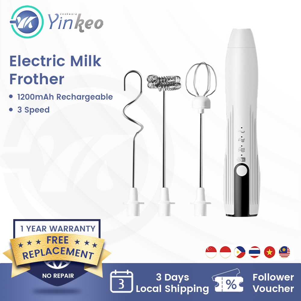 Yinkeo 3 Speeds Portable Rechargeable Electric Milk Frother Foam Maker Drink Mixer