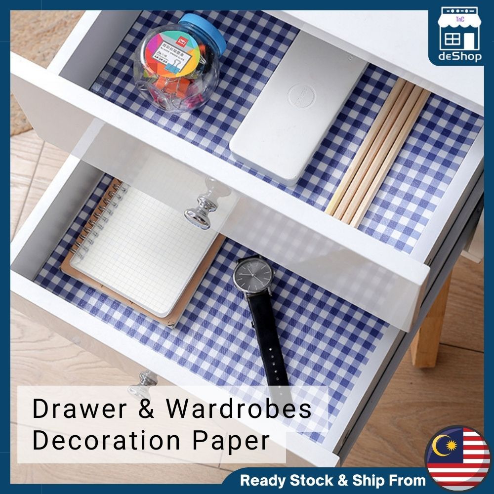 DeShop 【DIY】Drawer Mat Paper Non Slip Cabinet Mat Water & Oil-proof Kitchen Mat  Lapik Laci Alas Meja dan Almari