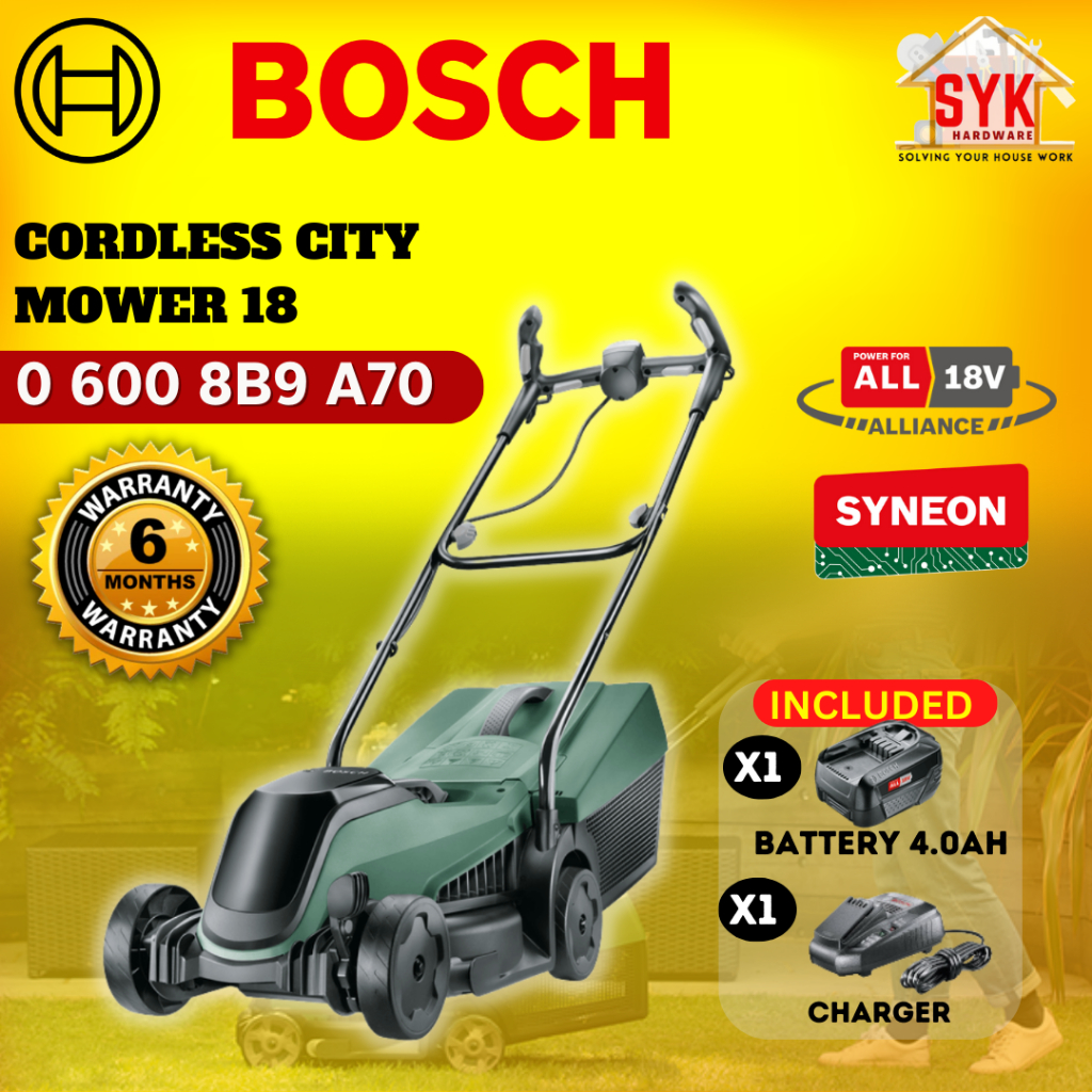 SYK Bosch Cordless Lawn Mower 18v Lawn Mower Battery Machine Gardening Tools Mesin Tolak Potong Rumput 06008B9A70