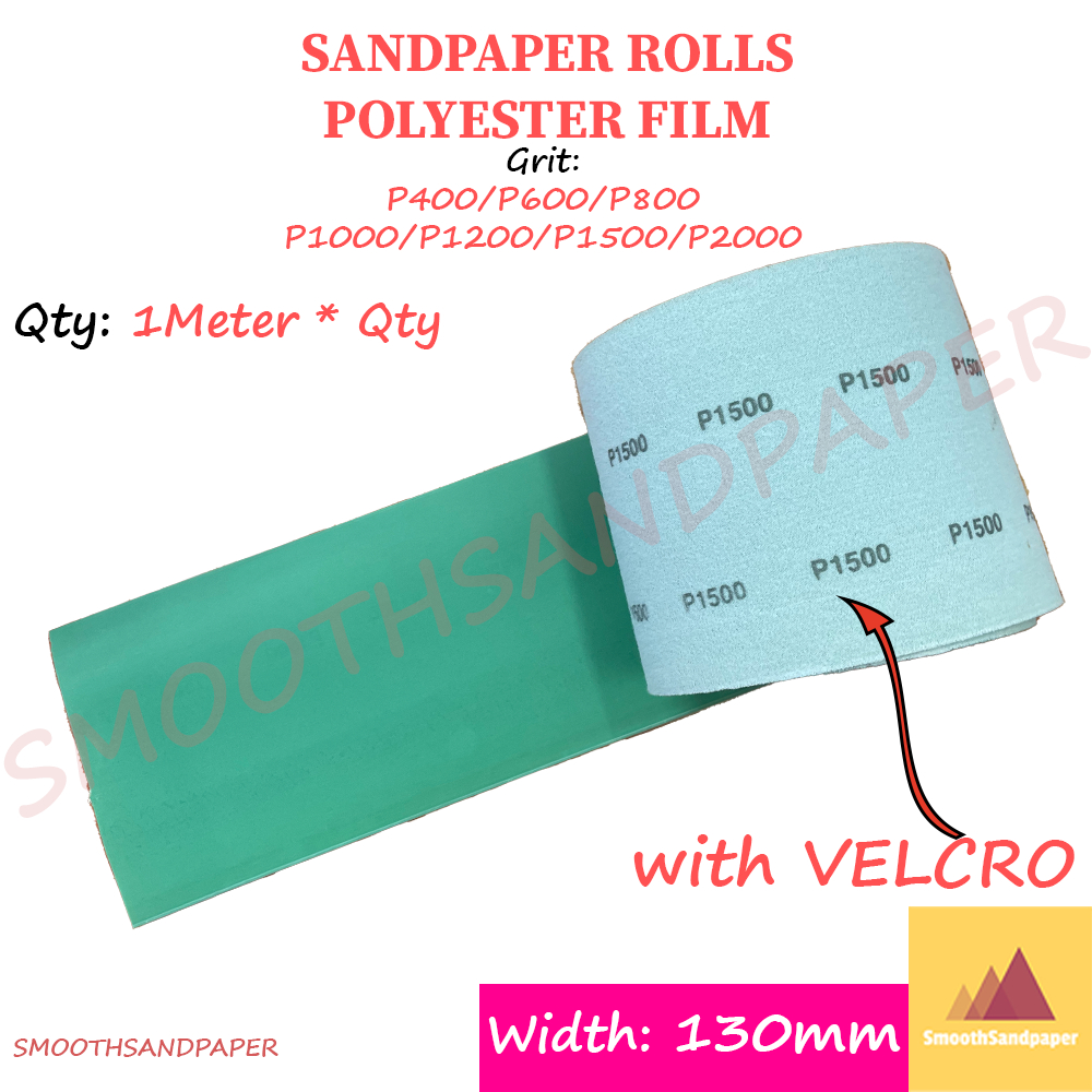 Velcro HOOK&LOOP Polyester Film Sanding Roll Aluminium Oxide (Green) Kertas Pasir (Hijau) 130mmX1Meter 植绒砂纸卷聚酯薄膜