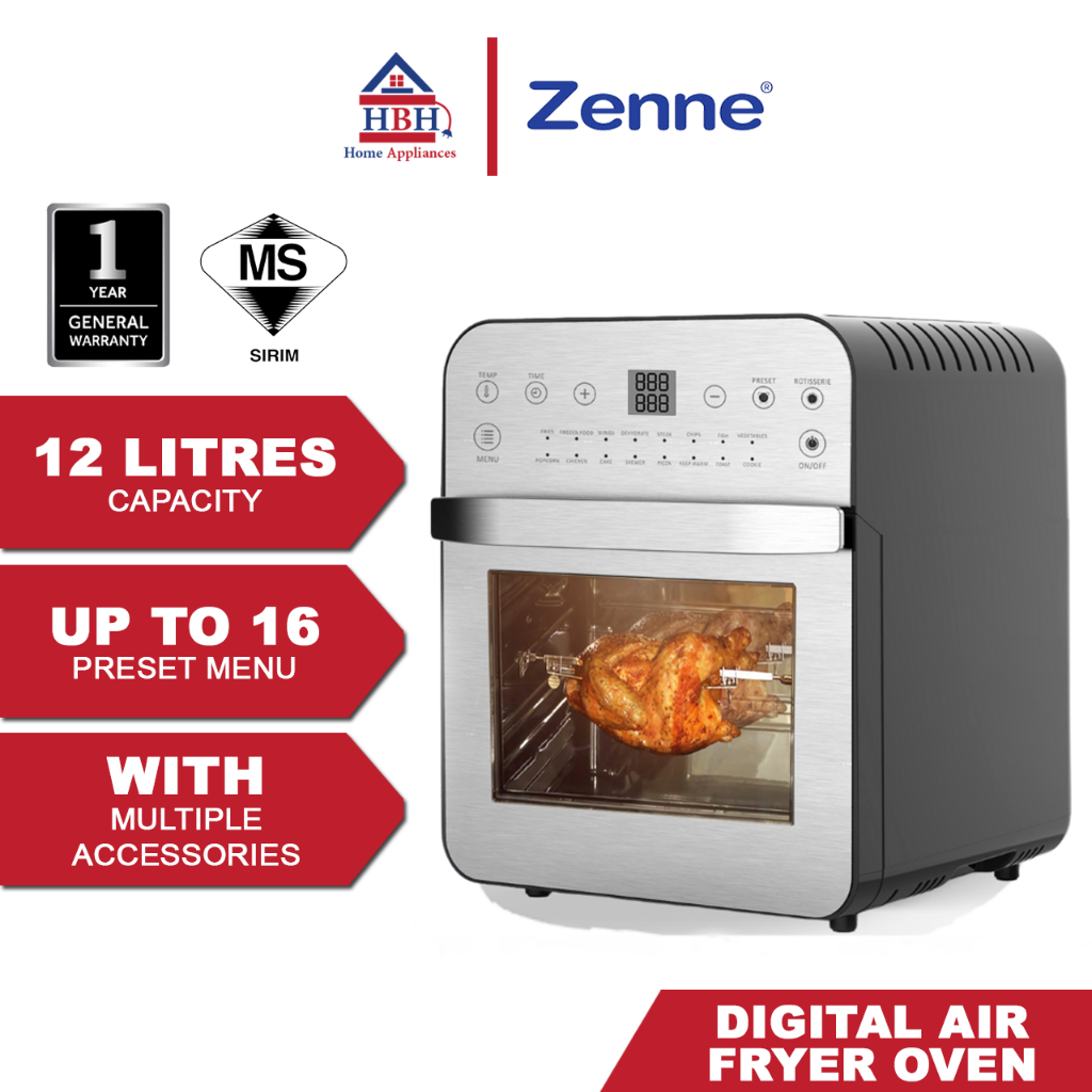 Zenne KAV-AD1202-S 12L Stainless Steel 16 Preset Menu Digital Air Fryer Oven (1600W) AD1202 KAV AD1202S KAVAD1202S