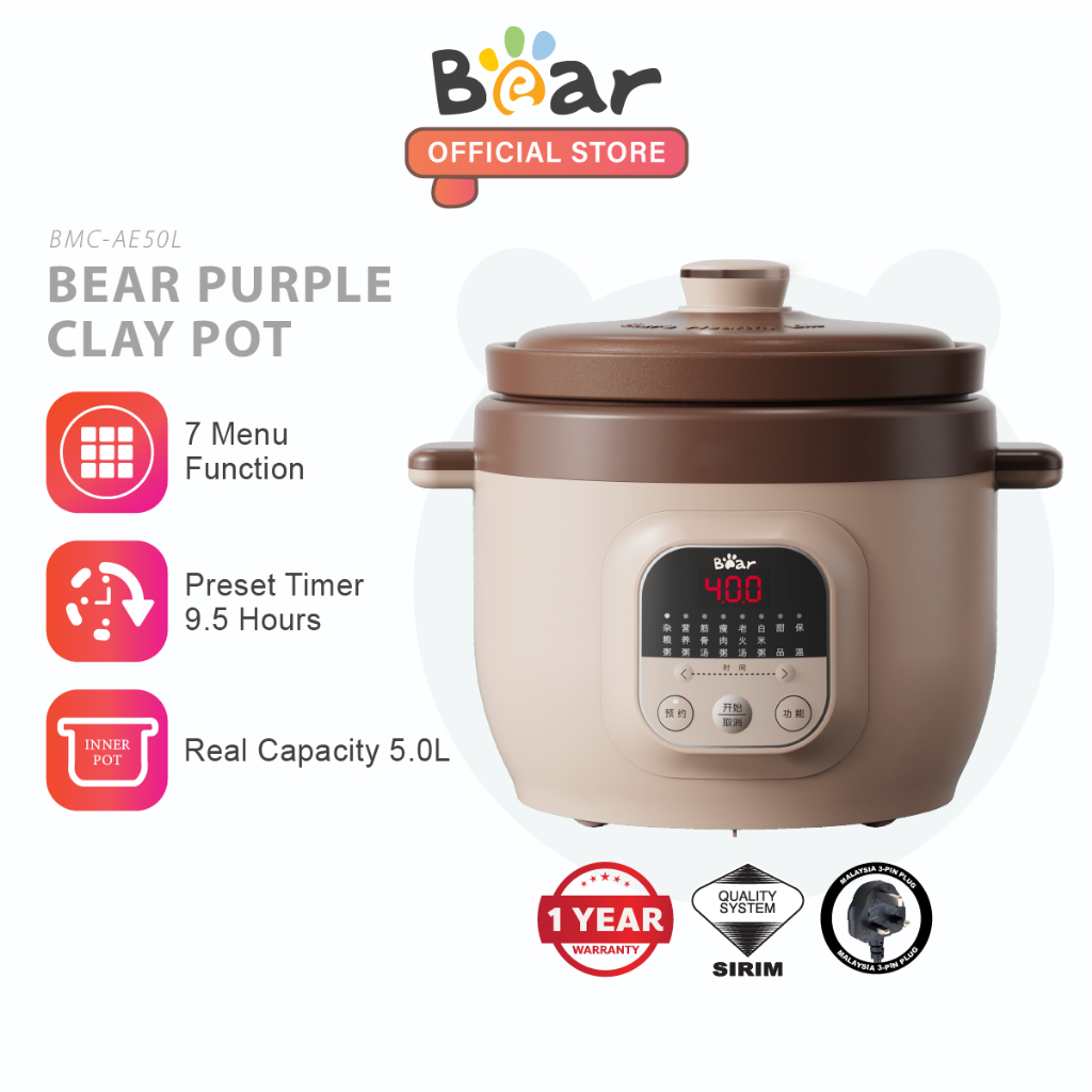 Bear Electric Stew Pot Slow Cooker Purple Clay Pot Soup Pot Porridge Pot (5L) BMC-AE50L