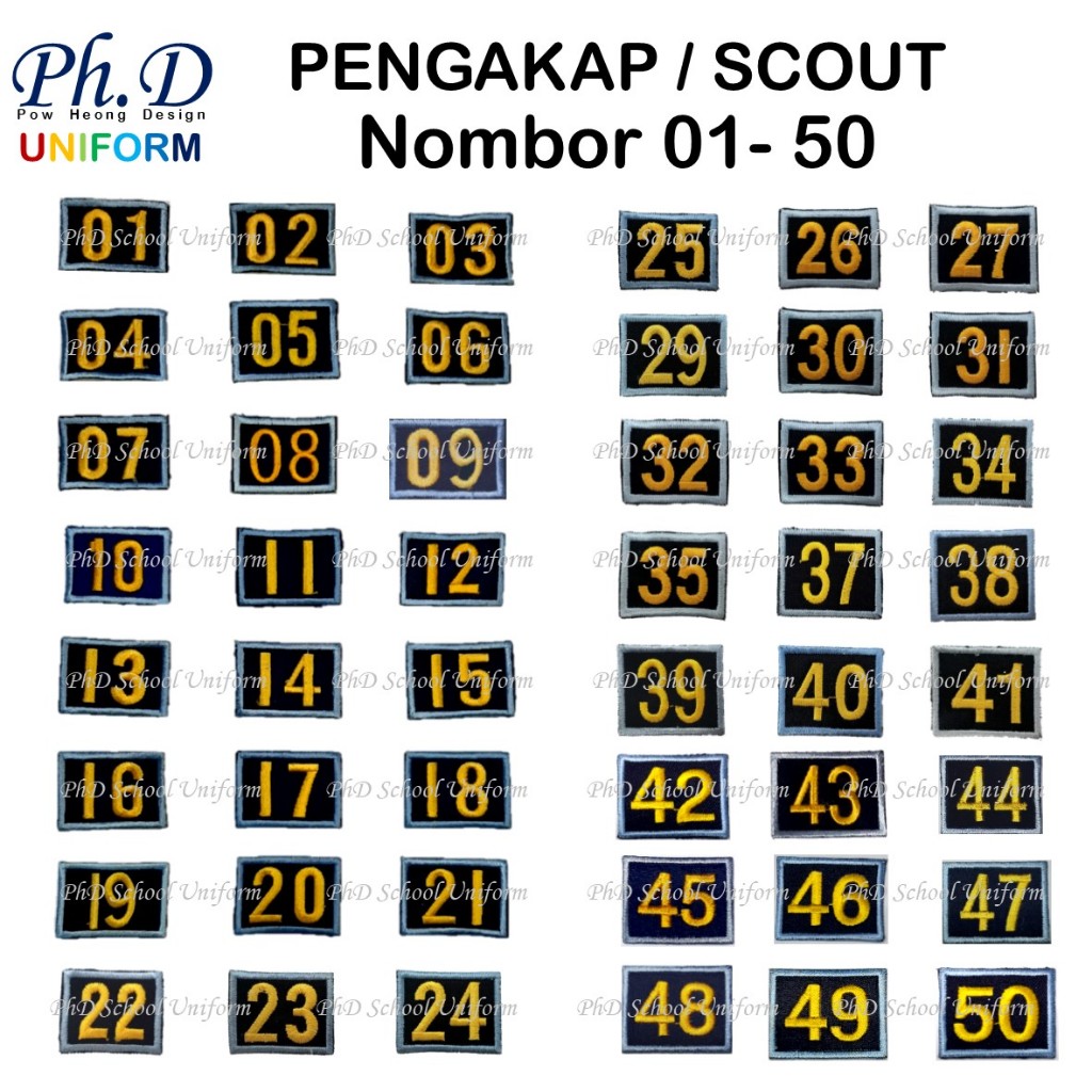 PhD Scout Number No.01-20 & 21-50 Embroidery | Lencana Nombor Pengakap Sulaman