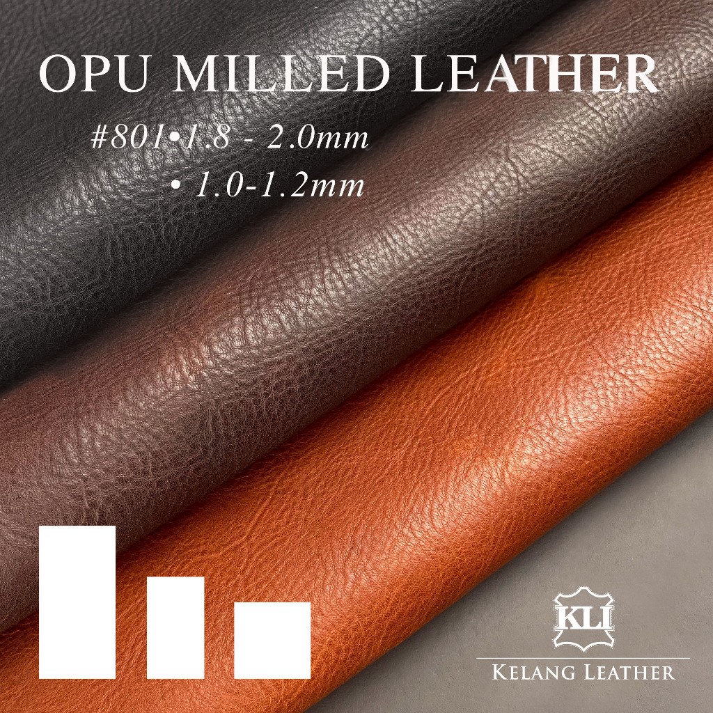 LEATHER PANELS Oil Pull Up OPU MILLED #801 BLACK/DARK/LIGHT BROWN 1.8-2.0mm & 1.0-1.2mm Genuine Full Grain Cow Leather