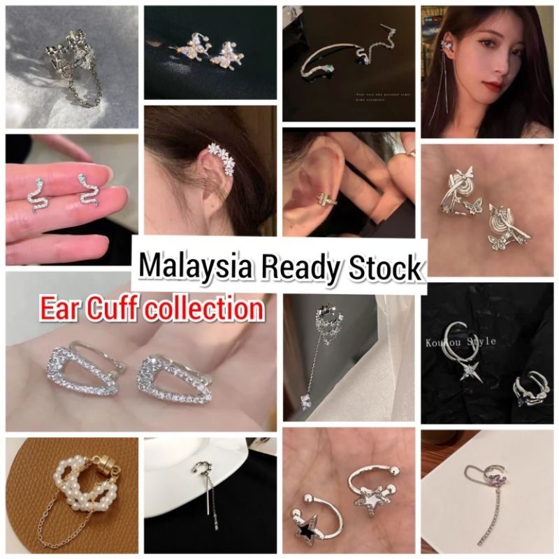 Ready Stock, Stylish ear cuff ear clip on, S925 needle and ear cuff set, Stylish earrings clip