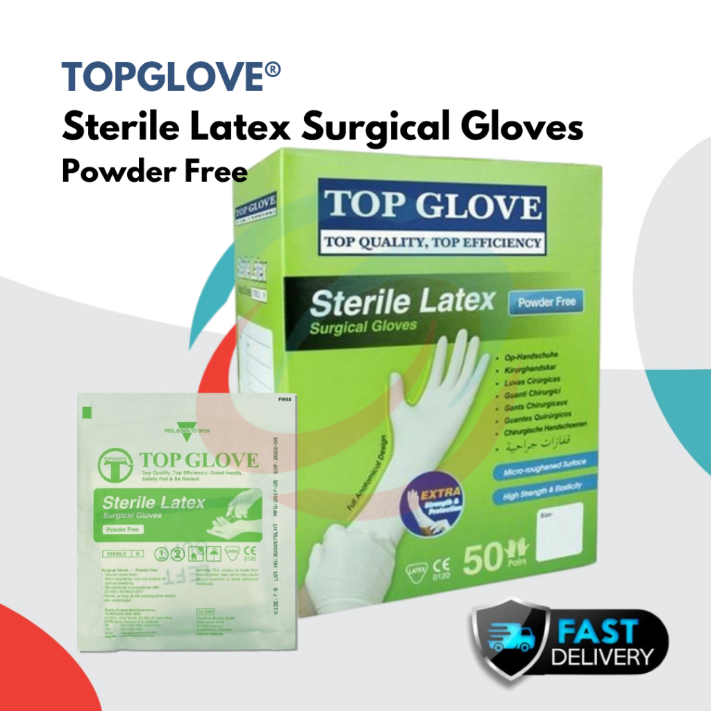 [READY STOCK] TOP GLOVE Sterile Latex Surgical Glove, Powder Free Size 6.5, 7.0, 7.5 (Expired 2027)