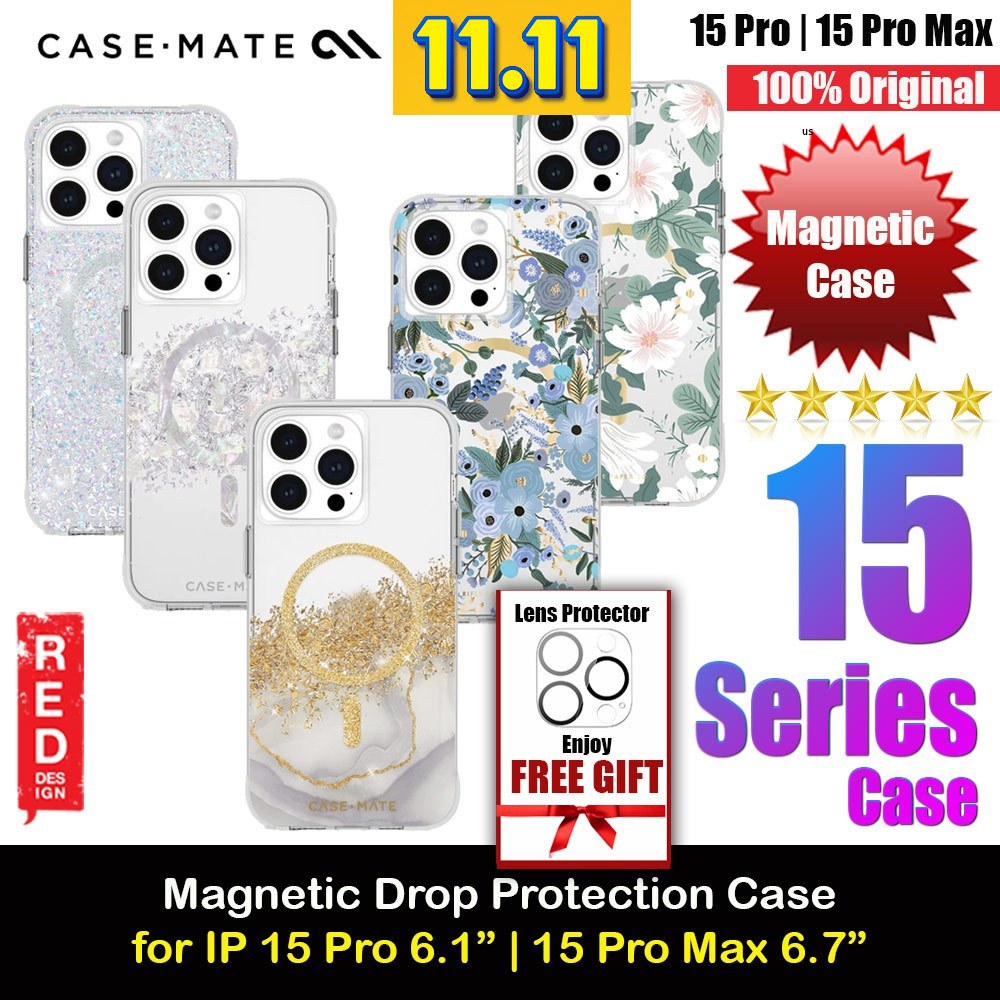 Case Mate Case-Mate iPhone 15 Pro Max | 15 Pro Rifle Paper Co Flora Flower Protection Case (Willow | Garden Party Blue)