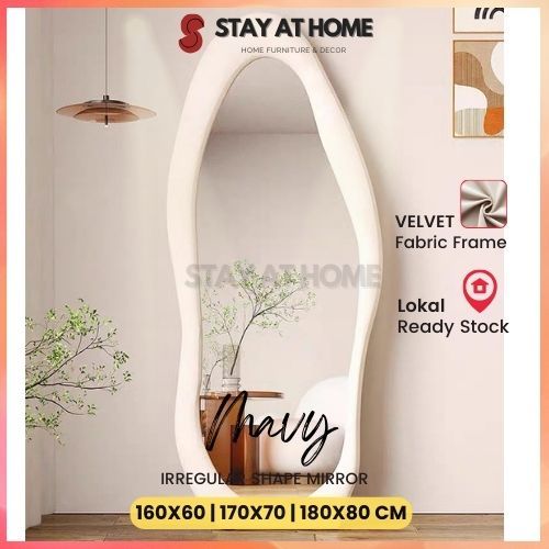 Mavy Aesthetic Mirror Stand Nordic Irregular Mirror Standing Mirror Cermin Besar Cermin Panjang Aestetic Bedroom 全身镜子INS