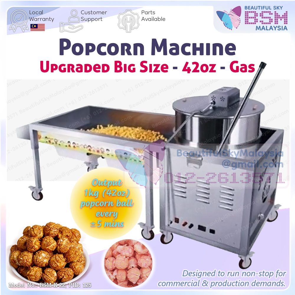 Big Upgraded Gas 42oz Ball Popcorn Machine Commercial Mesin Pop Corn Maker Auto Heavy Duty Production Business Batch