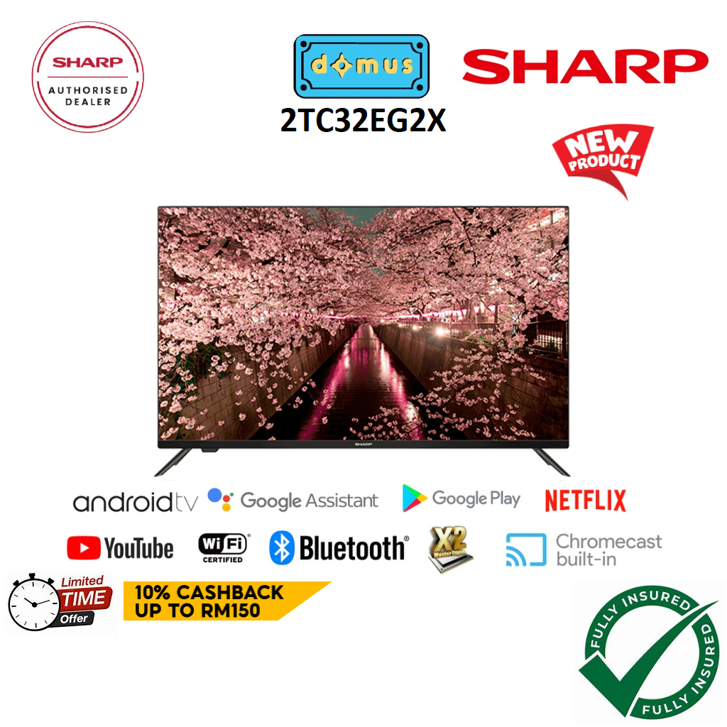 Sharp 32 Inch Android TV Smart TV HD Television can Youtube Netflix Anycast 电视机 電視機 2TC32EG2X Replace 2TC32BG1X