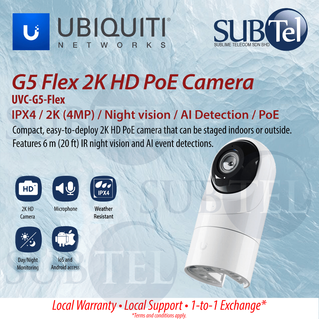 Ubiquiti G5 Flex UVC-G5-Flex IPX4 2K(4MP) PoE Camera 6m IR Night Vision AI Detection