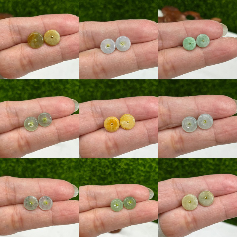 天然/ 缅甸A货翡翠【平安扣 / 花开富贵 耳钉 耳环 一对价】Natural/ Myanmar Type A Jadeite Jade Donut/ Flowers Earring for Pair，Anting Telinga
