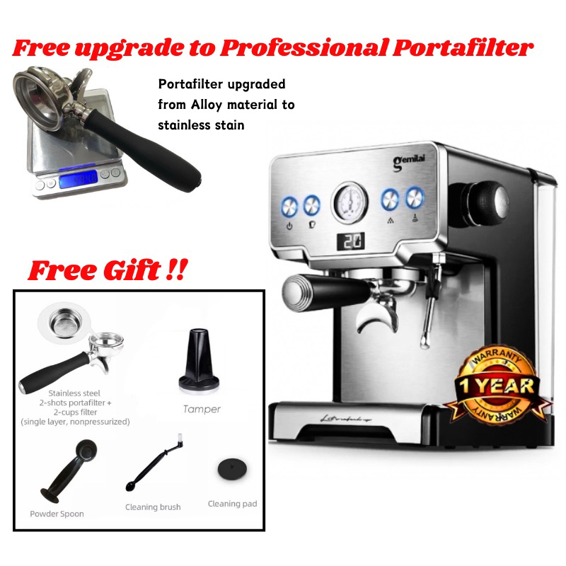 (Ready Stock) Malaysia Plug Gemilai CRM3605 15 Bars Pressure Pump Italian Semi-Auto Coffee Machines With Steamer