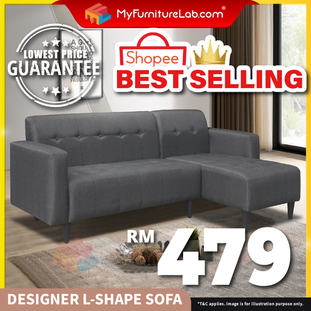 【READY STOCK】®: NAVY L-Shape Fabric Sofa Cheap Ikea Furniture Katil Sofa Nordic Murah Home