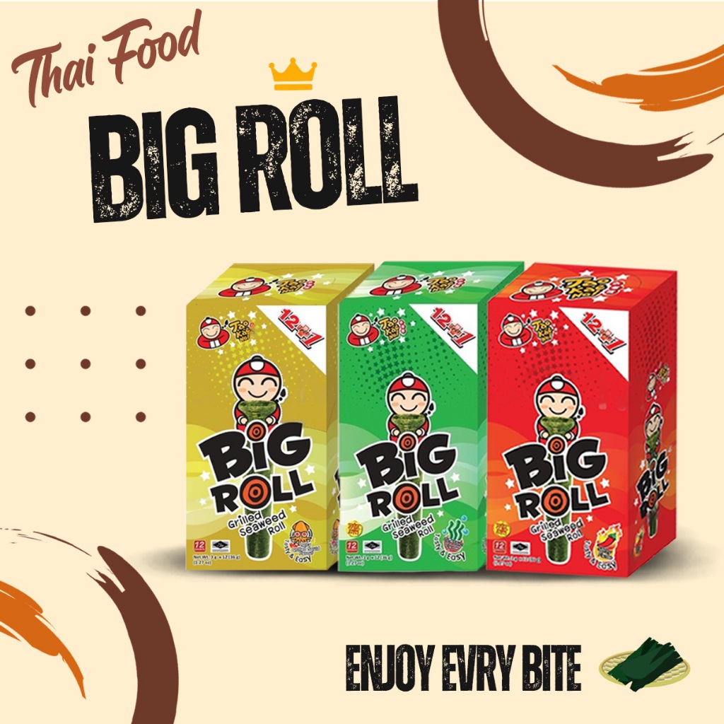 Tao Kae Noi Big Roll Grilled Seaweed / Thailand Snack Seaweed 3G x 12pcs (36G) Original Classic / Spicy / Sotong