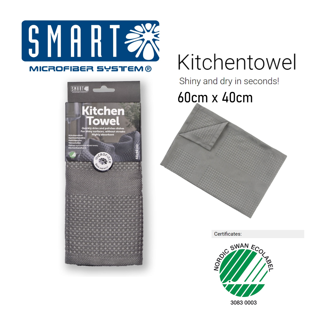 SMART Microfiber System 60cm x 40cm Kitchen Towel - Highly Absorbent/Dry quickly and polishes Premium Quality Kitchen Cl