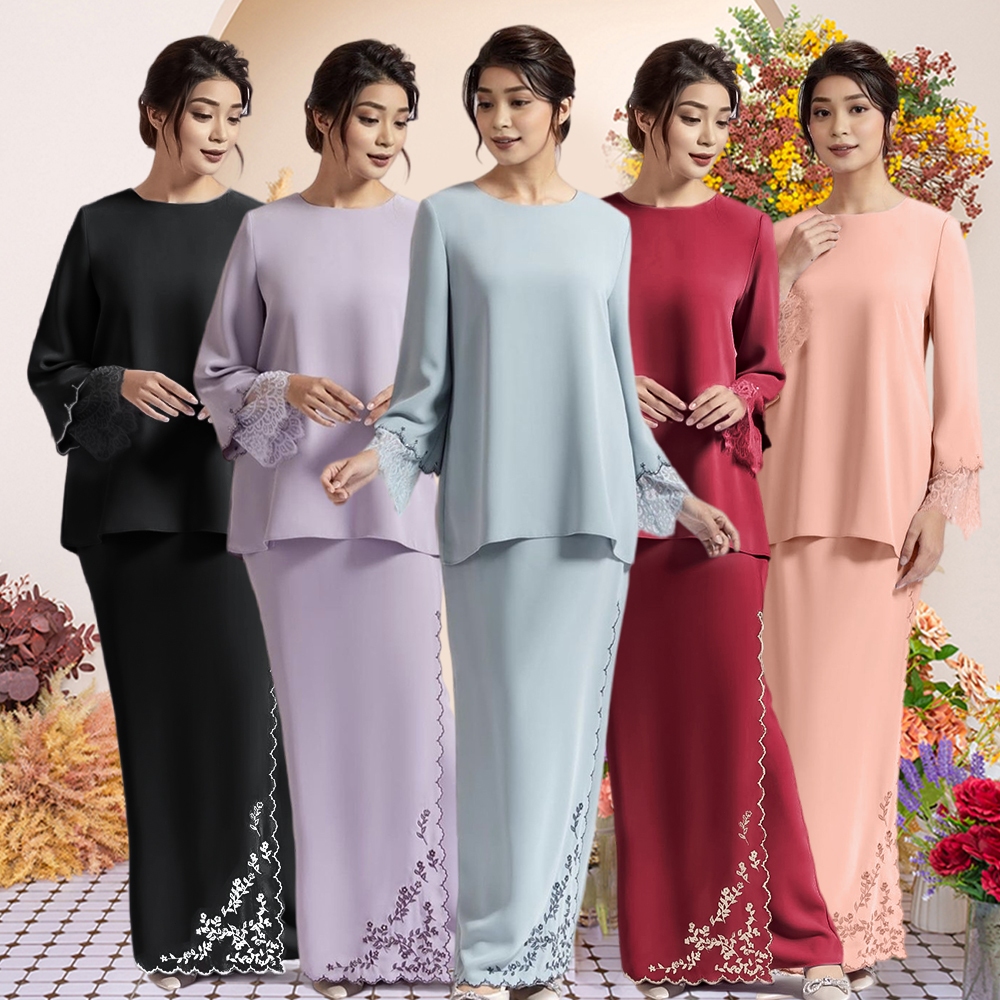 Baju Kebarung Moden sulam KurungSesuai untuk Nikah/Tunang/Bridemaids. Baju Bajet Murah. Lace Baju Raya 2024 Murah Set