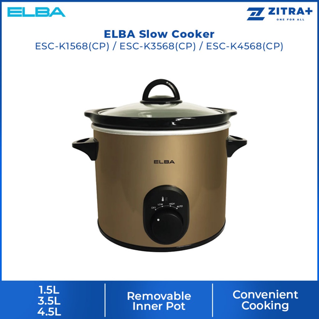 ELBA 1.5L / 3.5L / 4.5L Slow Cooker ESC-K1568(CP) / ESC-K3568(CP) / ESC-K4568(CP) | Versatile Crock Pot | Indicator Ligh