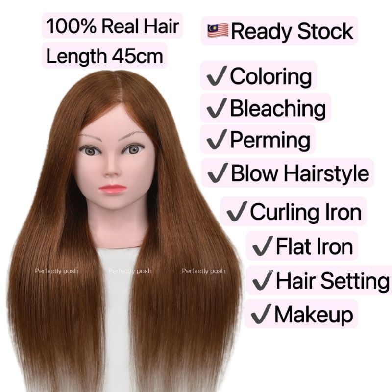 100% Quality Real Hair Styling Wig Practice Training Doll Human Head Salon Mannequin Hairdressing Rambut Palsu假人头