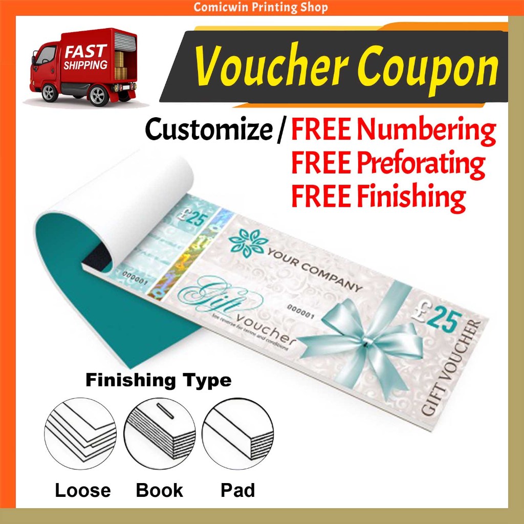 Coupon Printing Voucher Printin 300pcs (Numbering) Coupon Baucer Cetak Gift Card Promotion Ticket Event Ticketing Flyers