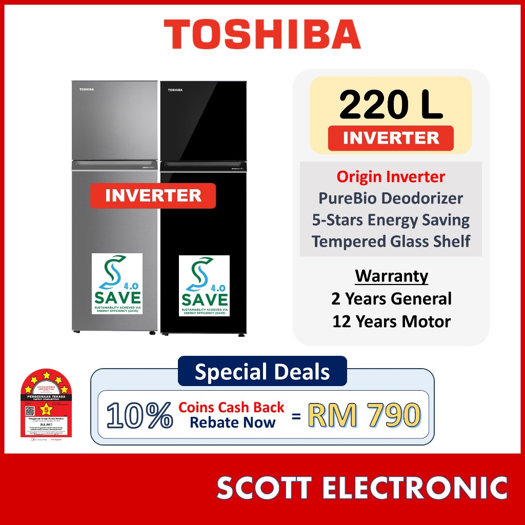 [Delivery By Seller Kedah & Penang] TOSHIBA 220L 2 Door Refrigerator Fridge Peti Sejuk GR-RT230WE-PMY GR-RT230WE-PMY(SS)