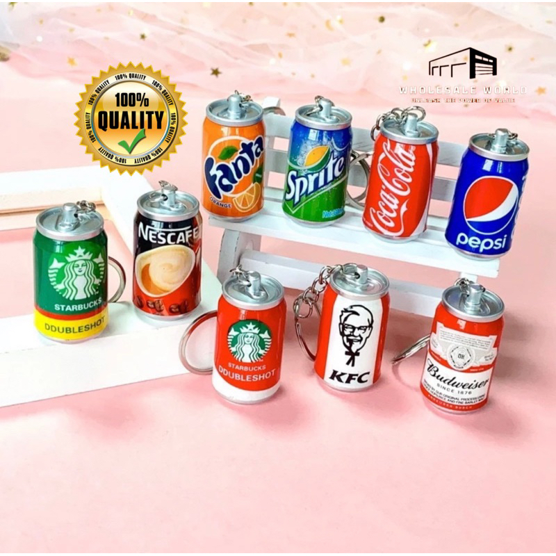 Colorful High Quality Soft Drink PVC Keychain Starbucks Fanta KFC Nescafe Sprite Budweiser Pepsi Cocacola for Handbag