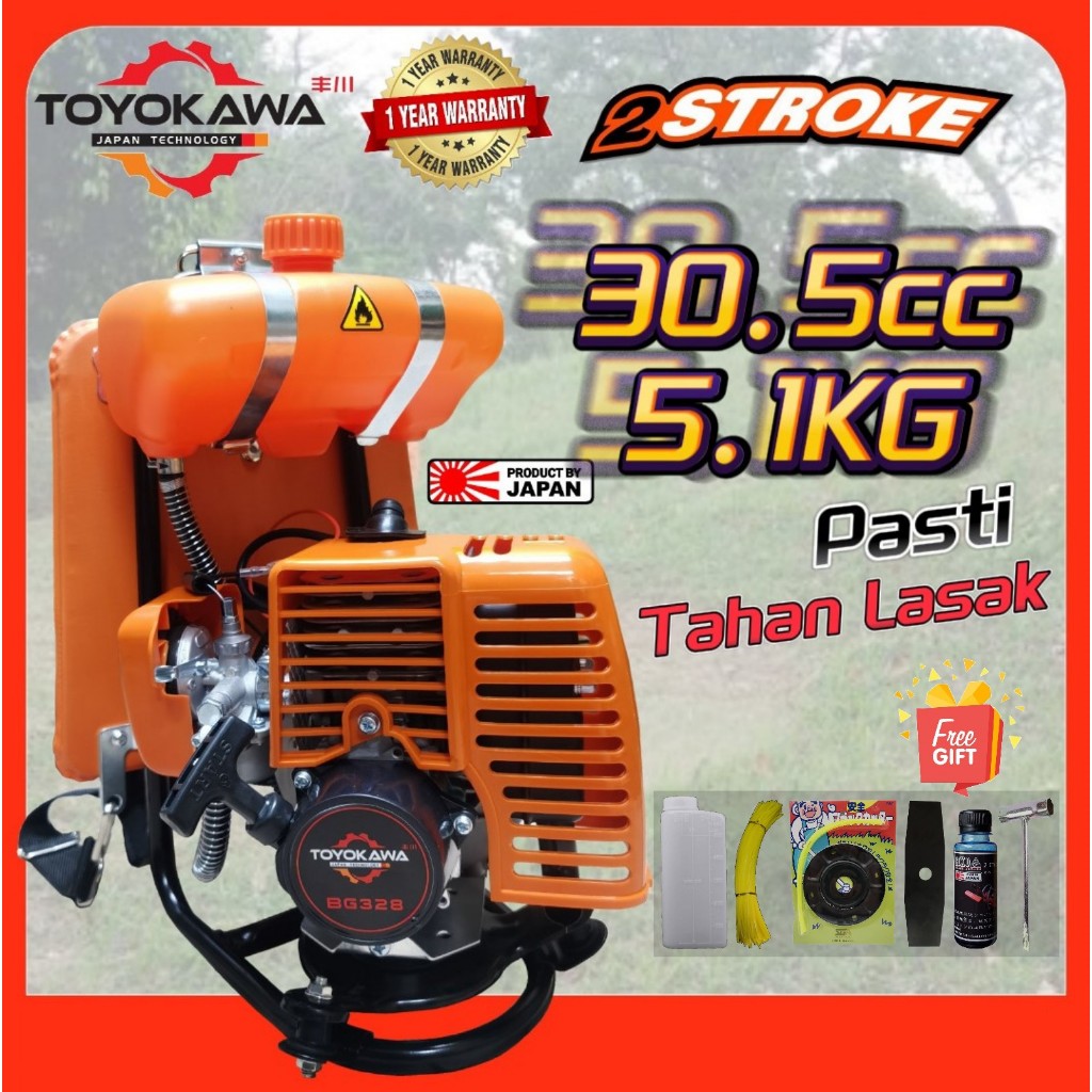 TOYOKAWA JAPAN BG328 30.5cc Heavy Duty Backpack Brush Cutter Grass Cutter Mesin Rumput Mesin Potong Rumput