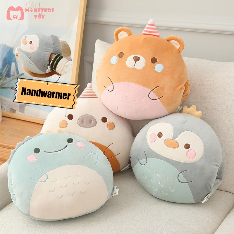 Cute Super Soft Animal Cartoon Handwarmer Stuffed Toy Travel Nap Office Pillow Bear Dino Gift Birthday Bantal Patung