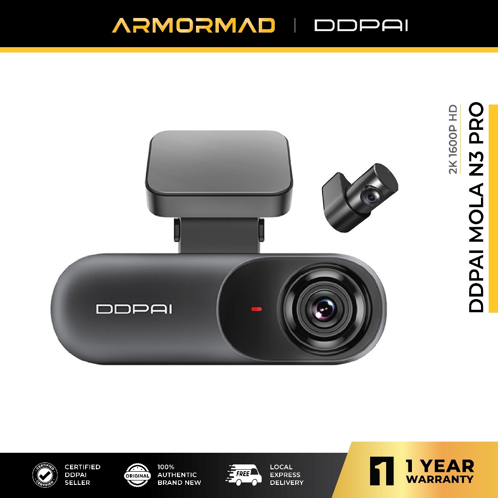DDPAI Dash Cam Mola N3 Pro Front and Rear 2K 1600P Infrared Night Vision Two-Fold Connector GPS Vehicle Drive Auto Video