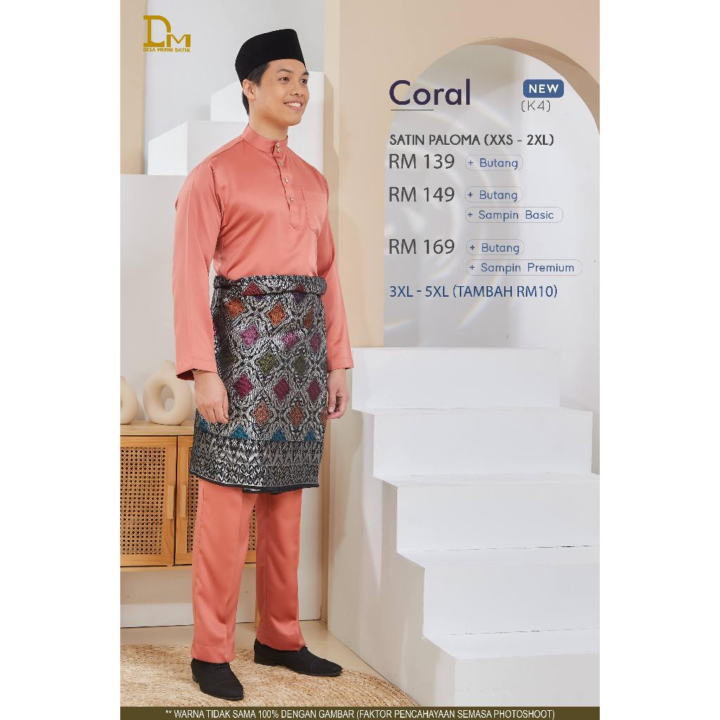 BAJU MELAYU TRADITIONAL ADAM K4 CORAL