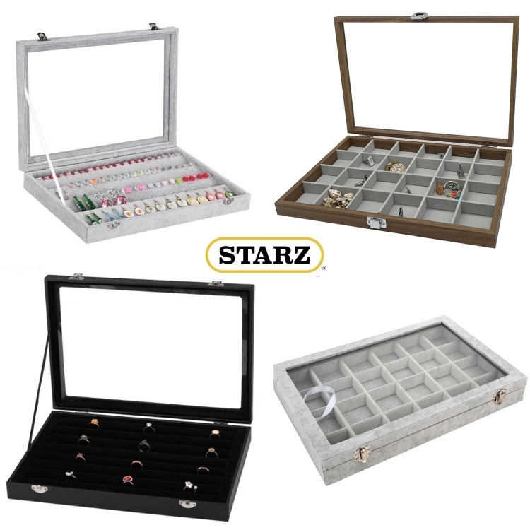 [ STARZ ] 38 Models - Velvet Wooden Jewelry Storage Box Trays Organizer / Bangles Earrings Rings Necklace Display