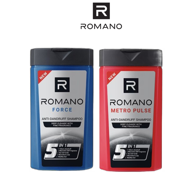 ROMANO Shampoo Anti Dandruff 340g | Masculine EDP fragrance | Clears dandruff | Icy cool scalp | Nourished scalp