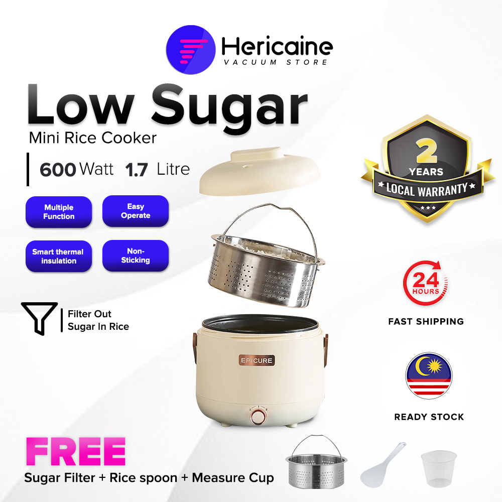 2024 Model Hericaine Multifunctional Desugar Rice Cooker 1.7L Smart Electric Desugar Rice Cooker Nasi kukus kurus