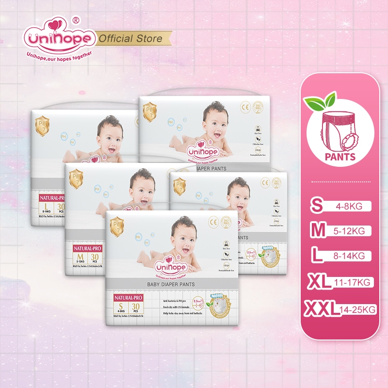 Unihope Natural Pro Baby Diapers Pants Ultra Thin Skin Friendly - S/M/L/XL/XXL