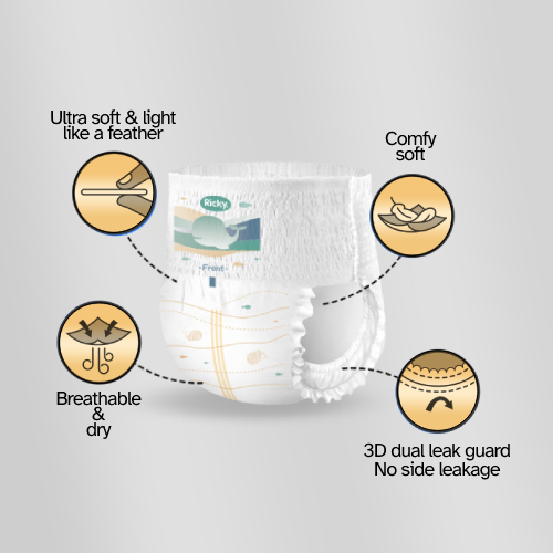 RICKY Baby Diaper Pant Baby Disposable Pant Lampin Budak Lampin Bayi  murah  Size M L XL XXL XXXL 1 PACK